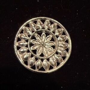 Silver Floral Round Brooch